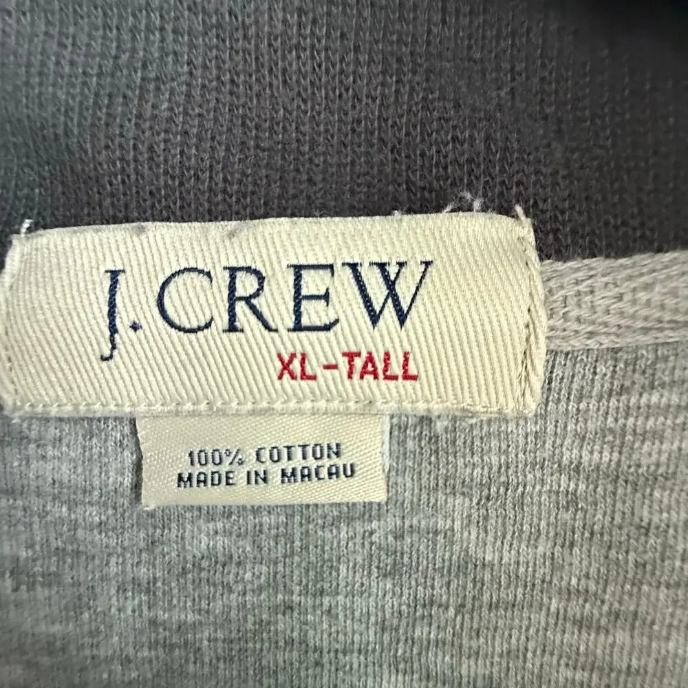 J Crew Sweater‎ Mens XL Tall Quarter Snap Mock Neck Gray Pullover 100% Cotton